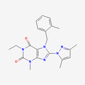 molecular formula C21H24N6O2 B2665031 8-(3,5-dimethyl-1H-pyrazol-1-yl)-1-ethyl-3-methyl-7-(2-methylbenzyl)-1H-purine-2,6(3H,7H)-dione CAS No. 1014072-93-5