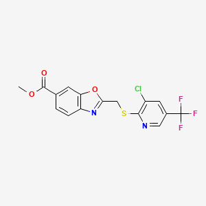 molecular formula C16H10ClF3N2O3S B2665036 Methyl 2-({[3-chloro-5-(trifluoromethyl)-2-pyridinyl]sulfanyl}methyl)-1,3-benzoxazole-6-carboxylate CAS No. 2058815-18-0