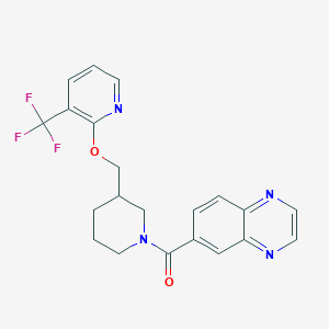 molecular formula C21H19F3N4O2 B2665054 Quinoxalin-6-yl-[3-[[3-(trifluoromethyl)pyridin-2-yl]oxymethyl]piperidin-1-yl]methanone CAS No. 2380186-22-9