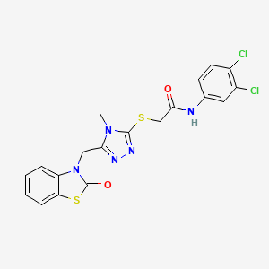molecular formula C19H15Cl2N5O2S2 B2665080 N-(3,4-dichlorophenyl)-2-((4-methyl-5-((2-oxobenzo[d]thiazol-3(2H)-yl)methyl)-4H-1,2,4-triazol-3-yl)thio)acetamide CAS No. 862829-42-3
