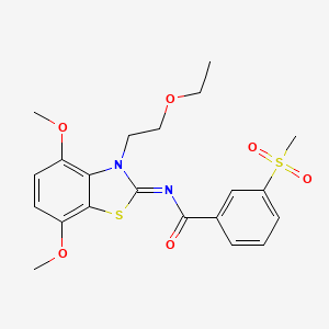 molecular formula C21H24N2O6S2 B2665084 (E)-N-(3-(2-乙氧基乙基)-4,7-二甲氧基苯并[d]噻唑-2(3H)-基亚甲基)-3-(甲磺酰)苯甲酰胺 CAS No. 896301-72-7