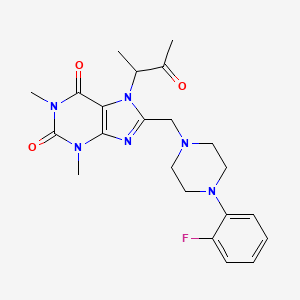 molecular formula C22H27FN6O3 B2665089 8-[[4-(2-Fluorophenyl)piperazin-1-yl]methyl]-1,3-dimethyl-7-(3-oxobutan-2-yl)purine-2,6-dione CAS No. 872628-07-4