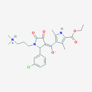 molecular formula C25H30ClN3O5 B266510 (E)-{2-(3-chlorophenyl)-1-[3-(dimethylammonio)propyl]-4,5-dioxopyrrolidin-3-ylidene}[5-(ethoxycarbonyl)-2,4-dimethyl-1H-pyrrol-3-yl]methanolate 