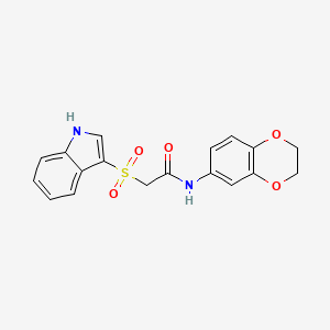 molecular formula C18H16N2O5S B2665110 2-((1H-indol-3-yl)sulfonyl)-N-(2,3-dihydrobenzo[b][1,4]dioxin-6-yl)acetamide CAS No. 850932-35-3