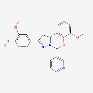 molecular formula C23H21N3O4 B2665124 2-methoxy-4-(7-methoxy-5-(pyridin-3-yl)-5,10b-dihydro-1H-benzo[e]pyrazolo[1,5-c][1,3]oxazin-2-yl)phenol CAS No. 899746-90-8