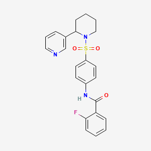molecular formula C23H22FN3O3S B2665131 2-fluoro-N-[4-(2-pyridin-3-ylpiperidin-1-yl)sulfonylphenyl]benzamide CAS No. 393834-89-4