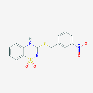 molecular formula C14H11N3O4S2 B2665133 3-((3-nitrobenzyl)thio)-4H-benzo[e][1,2,4]thiadiazine 1,1-dioxide CAS No. 899750-36-8