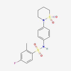 molecular formula C17H19FN2O4S2 B2665135 N-[4-(1,1-dioxothiazinan-2-yl)phenyl]-4-fluoro-2-methylbenzenesulfonamide CAS No. 899980-00-8