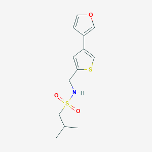 molecular formula C13H17NO3S2 B2665143 N-[[4-(Furan-3-yl)thiophen-2-yl]methyl]-2-methylpropane-1-sulfonamide CAS No. 2379998-25-9