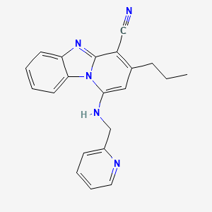 molecular formula C21H19N5 B2665153 3-丙基-1-(2-吡啶基甲基氨基)-4-吡啶并[1,2-a]苯并咪唑-4-甲腈 CAS No. 612522-92-6