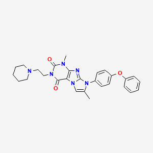 molecular formula C28H30N6O3 B2665165 1,7-二甲基-8-(4-苯氧基苯基)-3-(2-(哌啶-1-基)乙基)-1H-咪唑并[2,1-f]嘧啶-2,4(3H,8H)-二酮 CAS No. 898419-62-0