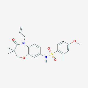 molecular formula C22H26N2O5S B2665167 N-(5-allyl-3,3-dimethyl-4-oxo-2,3,4,5-tetrahydrobenzo[b][1,4]oxazepin-8-yl)-4-methoxy-2-methylbenzenesulfonamide CAS No. 922049-35-2