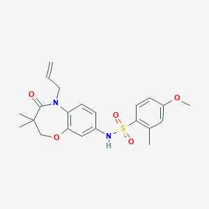 molecular formula C22H26N2O5S B2665167 N-(5-烯基-3,3-二甲基-4-氧代-2,3,4,5-四氢苯并[b][1,4]噁唑环庚-8-基)-4-甲氧基-2-甲基苯磺酰胺 CAS No. 922049-35-2