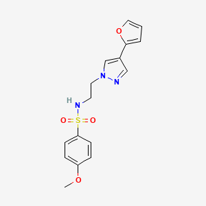 molecular formula C16H17N3O4S B2665169 N-(2-(4-(furan-2-yl)-1H-pyrazol-1-yl)ethyl)-4-methoxybenzenesulfonamide CAS No. 2097923-75-4
