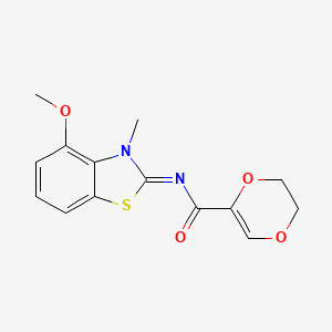 (E)-N-(4-methoxy-3-methylbenzo[d]thiazol-2(3H)-ylidene)-5,6-dihydro-1,4-dioxine-2-carboxamide