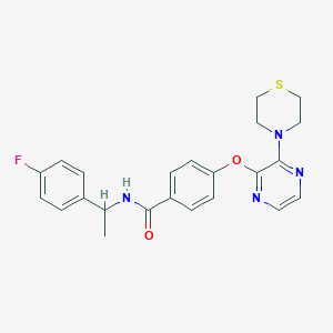 molecular formula C23H23FN4O2S B2665182 N-[1-(4-fluorophenyl)ethyl]-4-[(3-thiomorpholin-4-ylpyrazin-2-yl)oxy]benzamide CAS No. 1251572-27-6