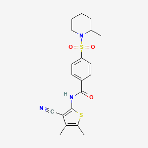 molecular formula C20H23N3O3S2 B2665193 N-(3-氰-4,5-二甲基硫代吡噻-2-基)-4-((2-甲基哌啶-1-基)磺酰)苯甲酰胺 CAS No. 896303-77-8