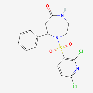 molecular formula C16H15Cl2N3O3S B2665215 1-[(2,6-Dichloropyridin-3-yl)sulfonyl]-7-phenyl-1,4-diazepan-5-one CAS No. 1280880-80-9