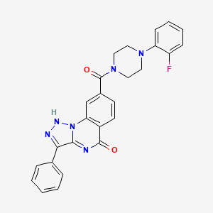 molecular formula C26H21FN6O2 B2665221 8-{[4-(2-fluorophenyl)piperazin-1-yl]carbonyl}-3-phenyl[1,2,3]triazolo[1,5-a]quinazolin-5(4H)-one CAS No. 1031663-98-5