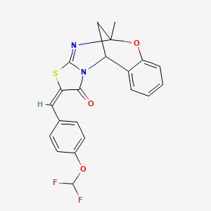 molecular formula C21H16F2N2O3S B2665223 (E)-2-(4-(difluoromethoxy)benzylidene)-5-methyl-5,11-dihydro-5,11-methanobenzo[g]thiazolo[2,3-d][1,3,5]oxadiazocin-1(2H)-one CAS No. 1798428-66-6