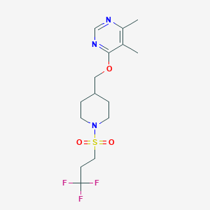 molecular formula C15H22F3N3O3S B2665254 4,5-dimethyl-6-{[1-(3,3,3-trifluoropropanesulfonyl)piperidin-4-yl]methoxy}pyrimidine CAS No. 2320665-18-5