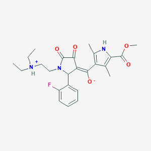 molecular formula C25H30FN3O5 B266526 (E)-{1-[2-(diethylammonio)ethyl]-2-(2-fluorophenyl)-4,5-dioxopyrrolidin-3-ylidene}[5-(methoxycarbonyl)-2,4-dimethyl-1H-pyrrol-3-yl]methanolate 