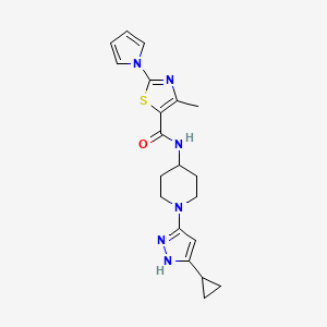 molecular formula C20H24N6OS B2665281 N-(1-(5-cyclopropyl-1H-pyrazol-3-yl)piperidin-4-yl)-4-methyl-2-(1H-pyrrol-1-yl)thiazole-5-carboxamide CAS No. 1902925-46-5