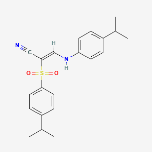molecular formula C21H24N2O2S B2665290 3-((4-(Isopropyl)phenyl)amino)-2-((4-(isopropyl)phenyl)sulfonyl)prop-2-enenitrile CAS No. 1025650-29-6