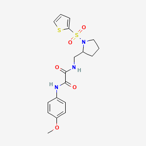 molecular formula C18H21N3O5S2 B2665295 N1-(4-甲氧基苯基)-N2-((1-(噻吩-2-基磺酰)吡咯烷-2-基)甲基)草酰胺 CAS No. 896294-11-4