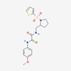 molecular formula C18H21N3O5S2 B2665295 N'-(4-methoxyphenyl)-N-{[1-(thiophene-2-sulfonyl)pyrrolidin-2-yl]methyl}ethanediamide CAS No. 896294-11-4