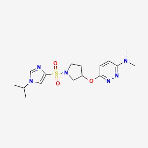 molecular formula C16H24N6O3S B2665302 6-((1-((1-异丙基-1H-咪唑-4-基)磺酰)吡咯烷-3-基)氧基)-N,N-二甲基吡啶并[3-胺 CAS No. 2034479-85-9