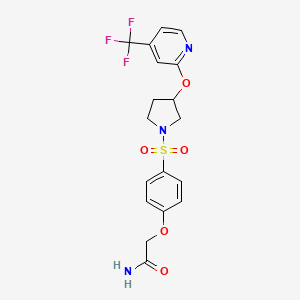 molecular formula C18H18F3N3O5S B2665304 2-(4-((3-((4-(Trifluoromethyl)pyridin-2-yl)oxy)pyrrolidin-1-yl)sulfonyl)phenoxy)acetamide CAS No. 2034319-39-4