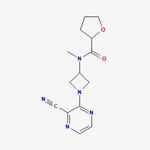 molecular formula C14H17N5O2 B2665310 N-[1-(3-氰基吡咯啉-2-基)氮杂环丁烷-3-基]-N-甲氧杂环戊烷-2-甲酰胺 CAS No. 2380143-65-5