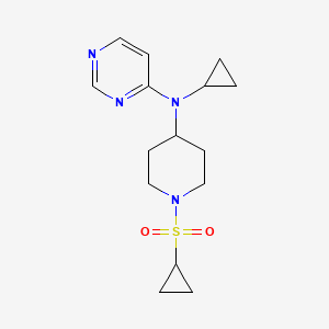 molecular formula C15H22N4O2S B2665320 N-Cyclopropyl-N-(1-cyclopropylsulfonylpiperidin-4-yl)pyrimidin-4-amine CAS No. 2415532-31-7