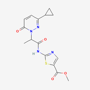 molecular formula C15H16N4O4S B2665321 methyl 2-(2-(3-cyclopropyl-6-oxopyridazin-1(6H)-yl)propanamido)thiazole-5-carboxylate CAS No. 2097869-02-6