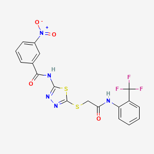 molecular formula C18H12F3N5O4S2 B2665327 3-nitro-N-(5-((2-oxo-2-((2-(trifluoromethyl)phenyl)amino)ethyl)thio)-1,3,4-thiadiazol-2-yl)benzamide CAS No. 392297-06-2