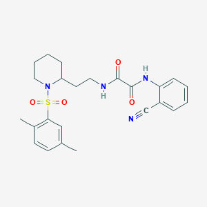 molecular formula C24H28N4O4S B2665345 N1-(2-cyanophenyl)-N2-(2-(1-((2,5-dimethylphenyl)sulfonyl)piperidin-2-yl)ethyl)oxalamide CAS No. 898407-03-9