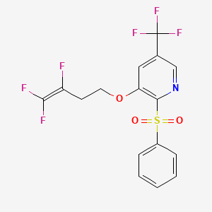 molecular formula C16H11F6NO3S B2665347 2-(苯磺酰)-3-(3,4,4-三氟丁-3-烯氧基)-5-(三氟甲基)吡啶 CAS No. 478032-31-4