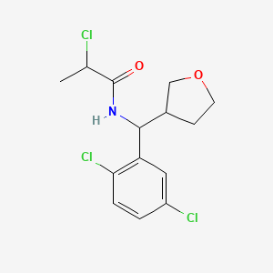 molecular formula C14H16Cl3NO2 B2665353 2-Chloro-N-[(2,5-dichlorophenyl)-(oxolan-3-yl)methyl]propanamide CAS No. 2411257-00-4