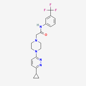 molecular formula C20H22F3N5O B2665358 2-(4-(6-cyclopropylpyridazin-3-yl)piperazin-1-yl)-N-(3-(trifluoromethyl)phenyl)acetamide CAS No. 2034494-11-4