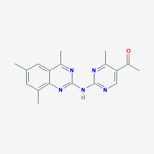 molecular formula C18H19N5O B2665374 1-{4-Methyl-2-[(4,6,8-trimethylquinazolin-2-yl)amino]pyrimidin-5-yl}ethanone CAS No. 925645-95-0