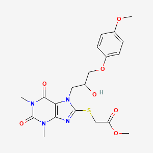 molecular formula C20H24N4O7S B2665384 methyl 2-((7-(2-hydroxy-3-(4-methoxyphenoxy)propyl)-1,3-dimethyl-2,6-dioxo-2,3,6,7-tetrahydro-1H-purin-8-yl)thio)acetate CAS No. 941937-33-3