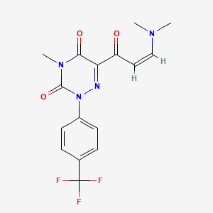 molecular formula C16H15F3N4O3 B2665393 6-[(2Z)-3-(二甲基氨基)丙-2-烯酰]-4-甲基-2-[4-(三氟甲基)苯基]-2,3,4,5-四氢-1,2,4-三嗪-3,5-二酮 CAS No. 478042-75-0
