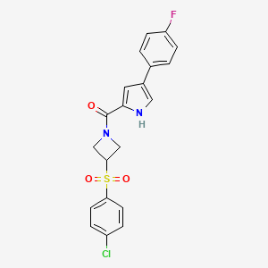 molecular formula C20H16ClFN2O3S B2665403 (3-((4-chlorophenyl)sulfonyl)azetidin-1-yl)(4-(4-fluorophenyl)-1H-pyrrol-2-yl)methanone CAS No. 1448132-37-3