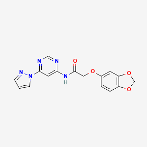 molecular formula C16H13N5O4 B2665415 N-(6-(1H-pyrazol-1-yl)pyrimidin-4-yl)-2-(benzo[d][1,3]dioxol-5-yloxy)acetamide CAS No. 1797621-93-2