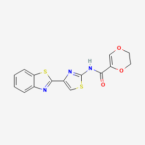 molecular formula C15H11N3O3S2 B2665436 N-(4-(苯并[d]噻唑-2-基)噻唑-2-基)-5,6-二氢-1,4-二氧杂环-2-羧酰胺 CAS No. 864938-09-0