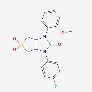 molecular formula C18H17ClN2O4S B2665443 1-(4-chlorophenyl)-3-(2-methoxyphenyl)tetrahydro-1H-thieno[3,4-d]imidazol-2(3H)-one 5,5-dioxide CAS No. 873811-33-7