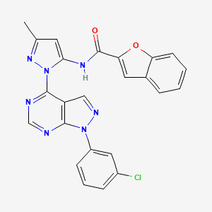 molecular formula C24H16ClN7O2 B2665465 N-(1-(1-(3-chlorophenyl)-1H-pyrazolo[3,4-d]pyrimidin-4-yl)-3-methyl-1H-pyrazol-5-yl)benzofuran-2-carboxamide CAS No. 1007172-71-5
