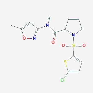 molecular formula C13H14ClN3O4S2 B2665476 1-((5-氯噻吩-2-基)磺酰)-N-(5-甲基异噁唑-3-基)吡咯烷-2-甲酰胺 CAS No. 1008259-53-7