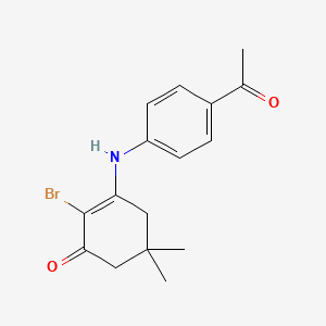 molecular formula C16H18BrNO2 B2665487 3-((4-Acetylphenyl)amino)-2-bromo-5,5-dimethylcyclohex-2-EN-1-one CAS No. 1024431-73-9